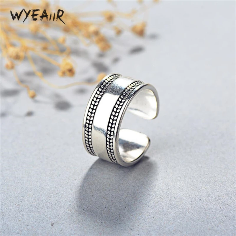 

WYEAIIR Retro Thai Silver Simple Glossy Leaves Shiny Cool 925 Sterling Silver Female Resizable Opening Rings