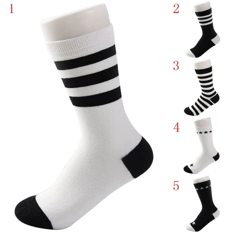1 пара полосатых носков хлопковые носки в стиле хип-хоп унисекс черные и белые