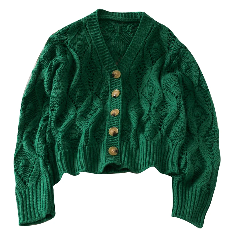 

Kimutomo 2021 New Hollow Cardigan Women Loose Autumn Single-breasted V-neck Slim Long Sleeve Sweater Female Solid Color Top