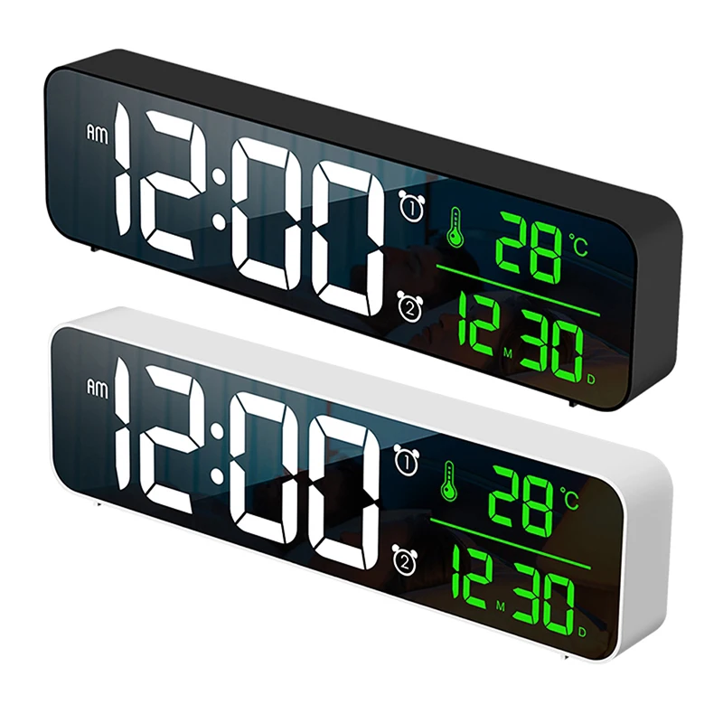 

LED Digital Alarm Clocks With Snooze Temp Time Music Dual Clock Multifunction USB Charger Large Digit Display Brightness Dimmer