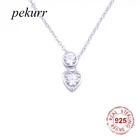 Ожерелье Pekurr женское из серебра 925 пробы с цирконием, с круглыми драгоценными камнями и сердцем, длинная Серебристая цепочка