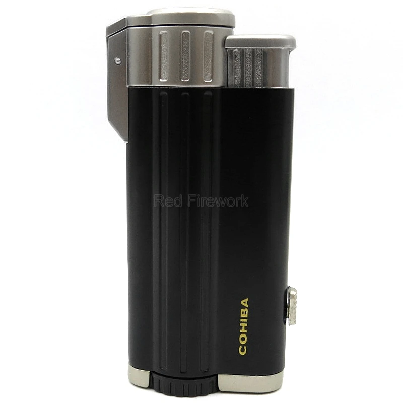 Black COHIBA курительные гаджеты, металлические ветрозащитные многоразовые зажигалки для сигарет, 3 фонарь, Высококачественные Зажигалки для сигар с подарочной коробкой - Цвет: Black