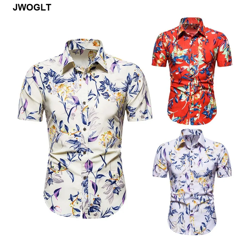 

2020 Summer New Fashion Floral Shirts Regular Fit Casual Shirt Short Sleeve Button Down Red Beige Hawaiian Social Blouse