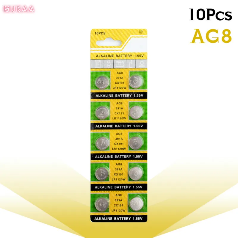 10 шт. AG8 391 533 553 609 LR1120 D381 GP391 SB-AS GS8 SR1120W SR55 TR1120 Щелочная монетная кнопка батареи для