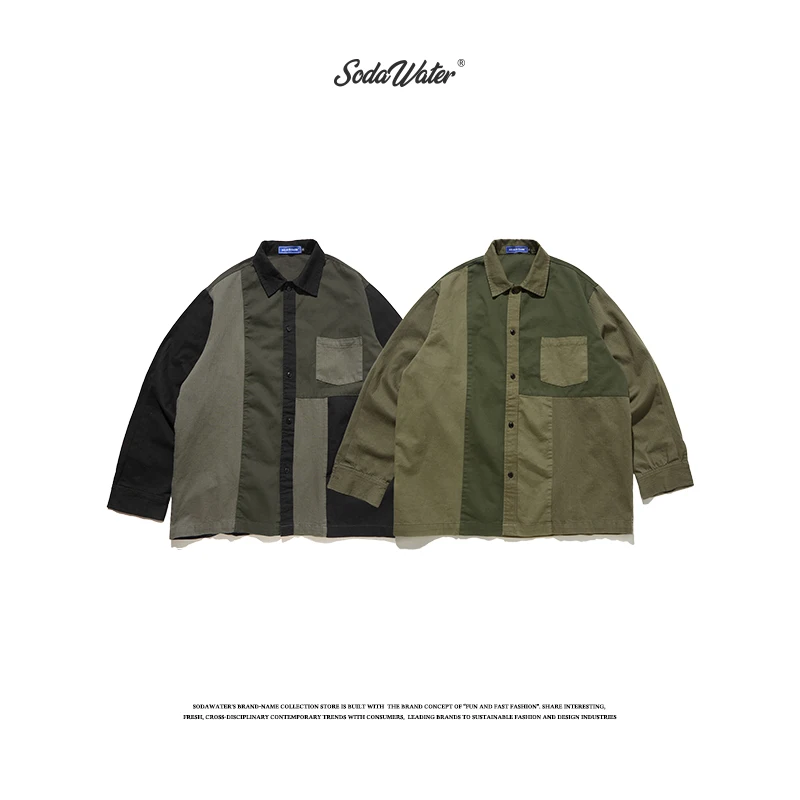 Sodaводяная Мужская ретрорубашка уличная Свободная Повседневная рубашка для