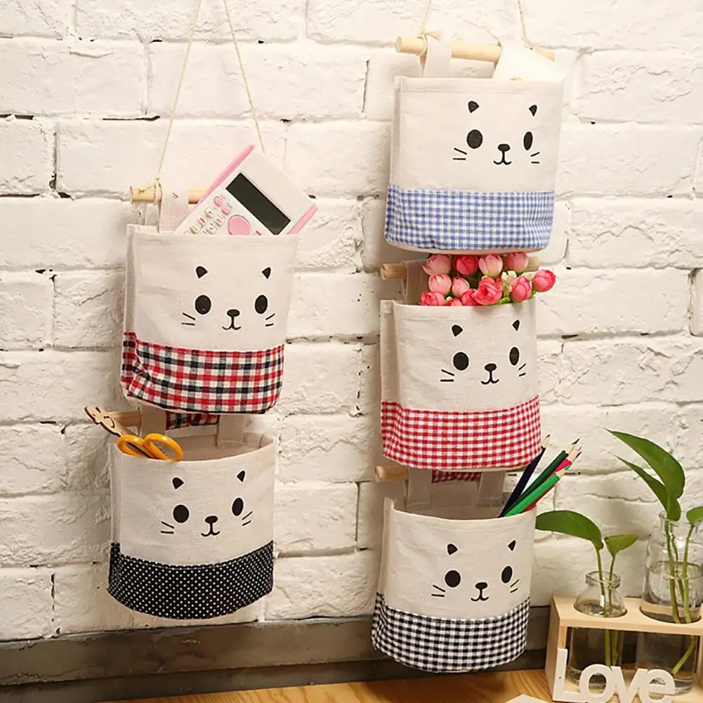 

No Odor Wall Pouch with Lanyard Cotton Flax Stocking Toiletries Closet Hanging Bag for Bathroom