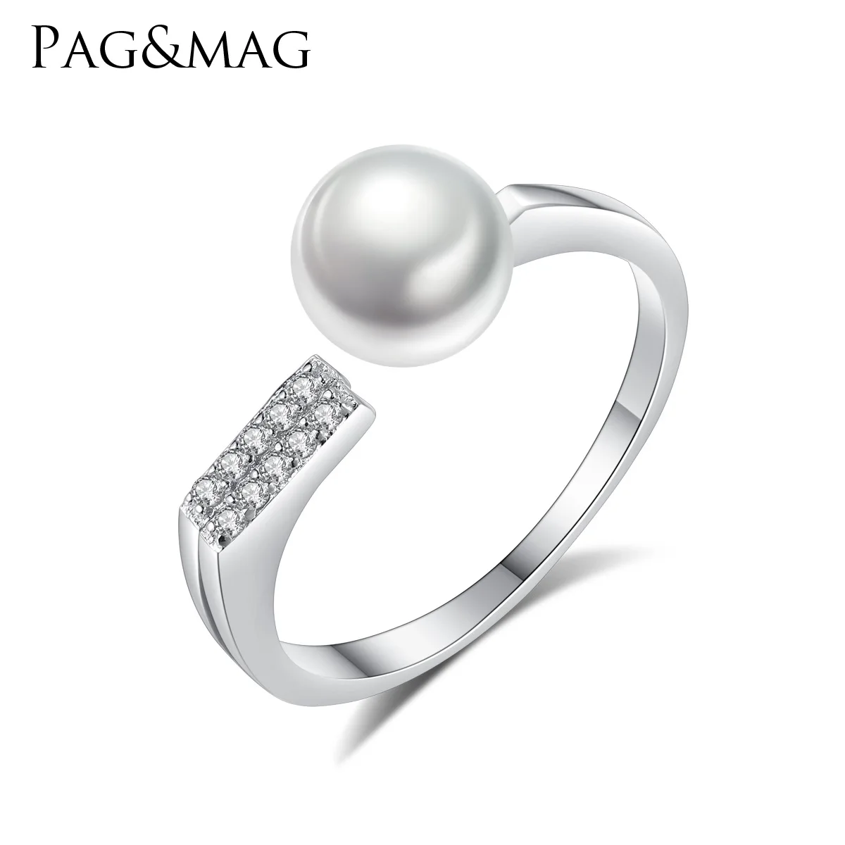 

PAG&MAG sterling silver ring S925 natural 7-7.5mm fresh water pearl Korean version of minimalist ladies opening ring