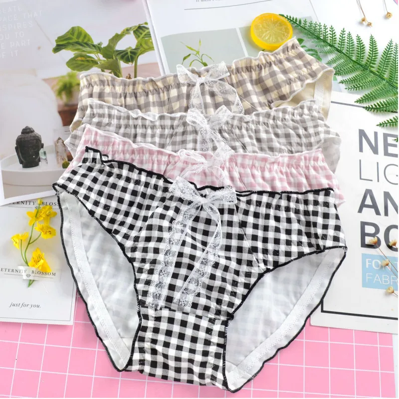 SP & CITY/Стильные клетчатые хлопковые женские трусики для студенток милое