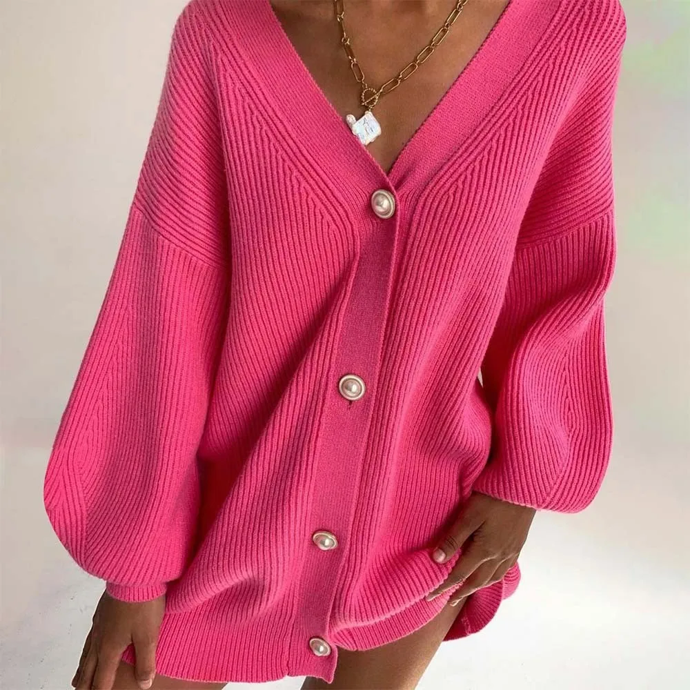 

Autumn Sweatet Coat Women Solid Color V Neck Long Sleeve Fashion Vintage Casual Sweaters Ladies Oversized Long Knitted Cardigan
