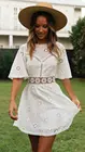 Женское кружевное платье с вышивкой, элегантное белое ажурное платье с цветочным узором, свободное повседневное и праздничное платье, новинка 2021
