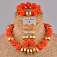 orange jewelry set simulated pearl african necklace nigerian beads jewelry sets for women fzz36