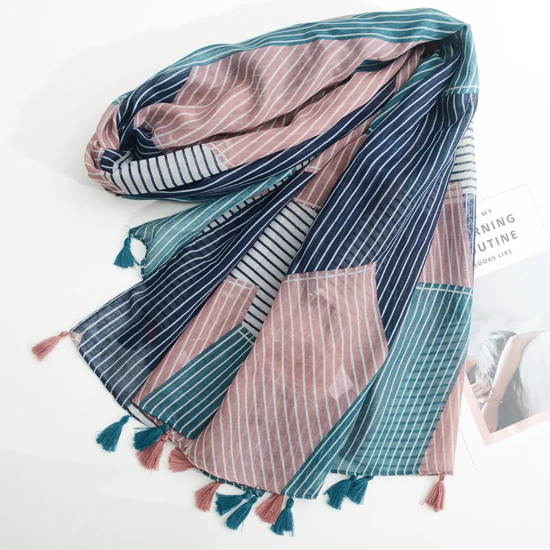 Новый богемный геометрический полосатый цветной шарф экспорт тонкий Шелковый