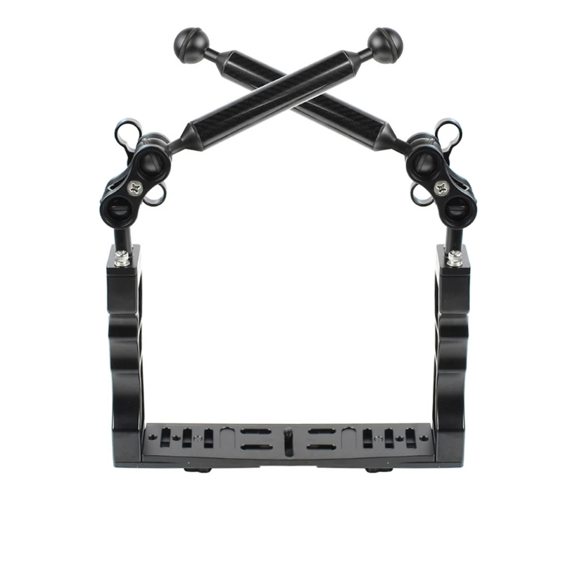 

R91A Underwater Video Light Stabilizer Tray Diving Tray Arm Holder with 2x 2-Hole Butterfly Ball Clamps for Camera Housings