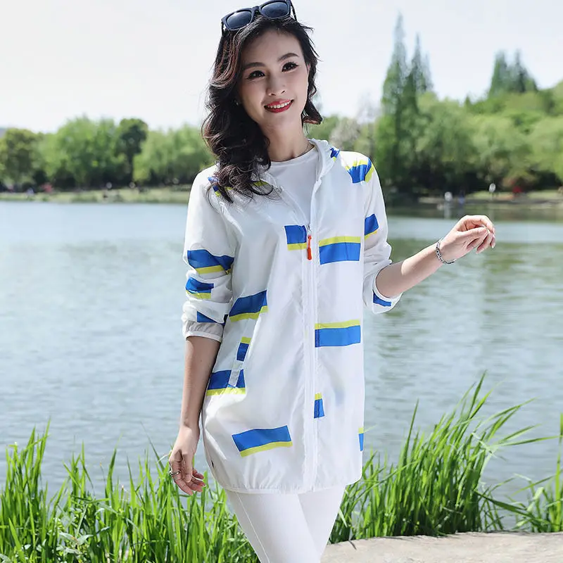 

New 2021 Summer Women Sunscreen Ultraviolet Clothing Loose Hooded Coat Femme Casual Print Long Jackets Fashion Plus Size Coat