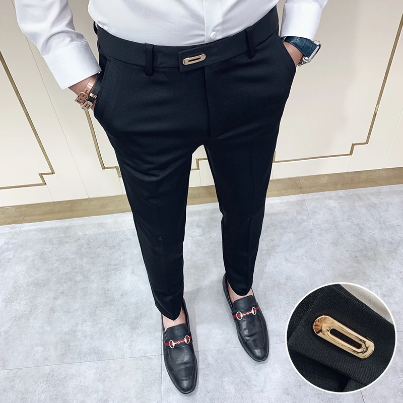 

Gentlemen Quality High Office Trousers Men All Match Casual Slim Fit Mens Dress Pants Streetwear Full Length Suit Pants Men 45