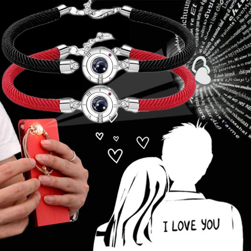

2021 Couple Lucky Handmade Rope Bracelet for Women Men Fashion Romantic Lover 100 Language I Love You Projection Bracelet Gifts