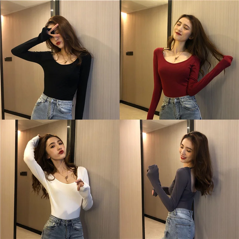 

Price Style Sexy Backless Bottoming Shirt Women's Long-Sleeved T-shirt Slim Slimming Top
