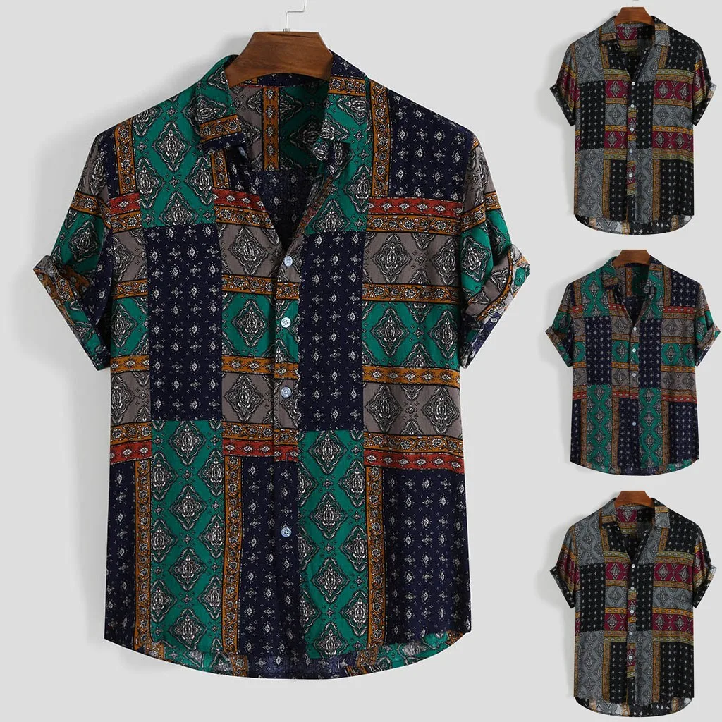 Рубашка мужская на пуговицах модная Свободная Повседневная Блузка с коротким