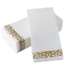 Платок бумажный прямоугольный, плотный, с золотыми цветами, салфетка с принтом, 50 шт.