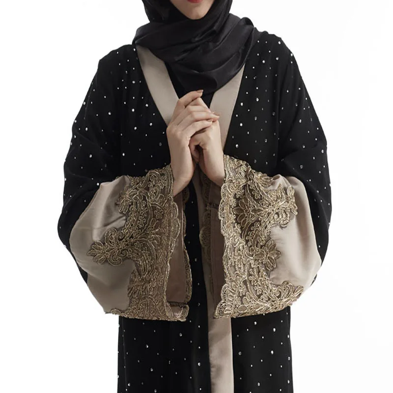 Мусульманское платье Дубай расшитая бисером кафтан открытая абайя длинное