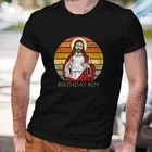 Футболка мужская с рисунком Иисуса на роликах, хлопковая модная тенниска свободного покроя, повседневная майка с рисунком на тему Рождества, дня рождения, для мальчиков