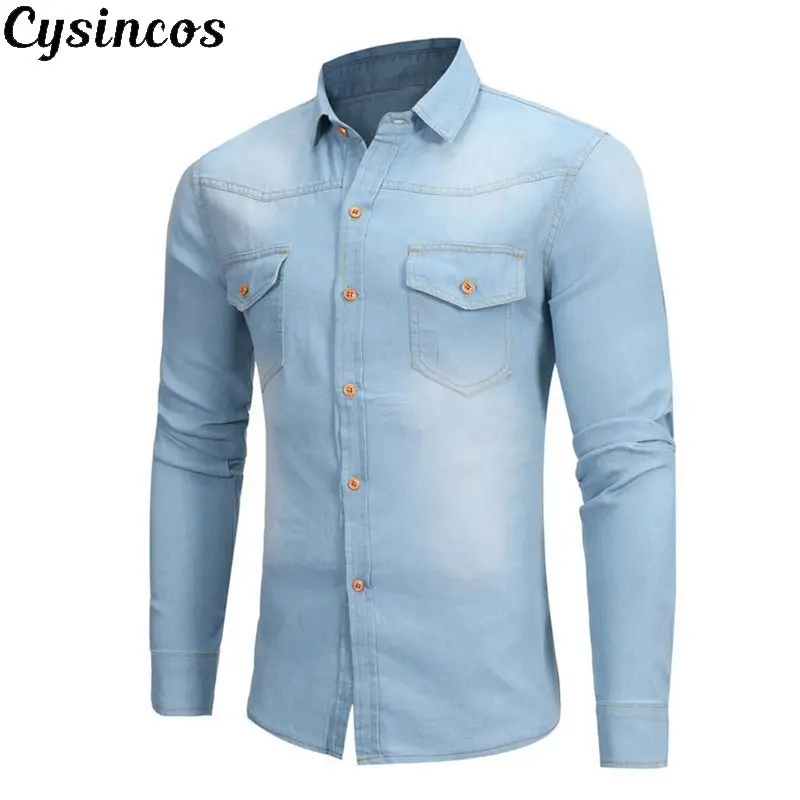 CYSINCOS модная мужская джинсовая рубашка кардиган повседневная приталенная