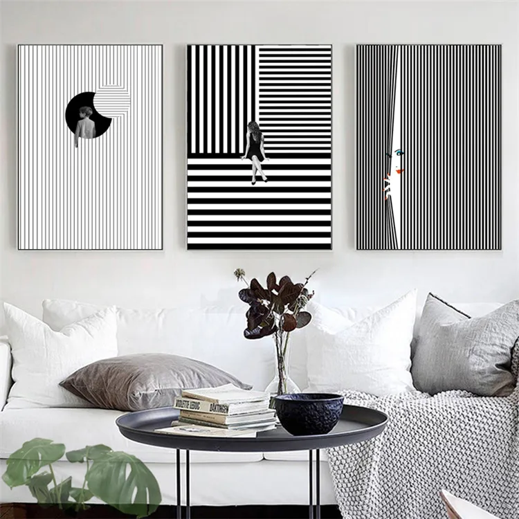 Скандинавская Минималистичная черно белая абстрактная полосатая иероглифа