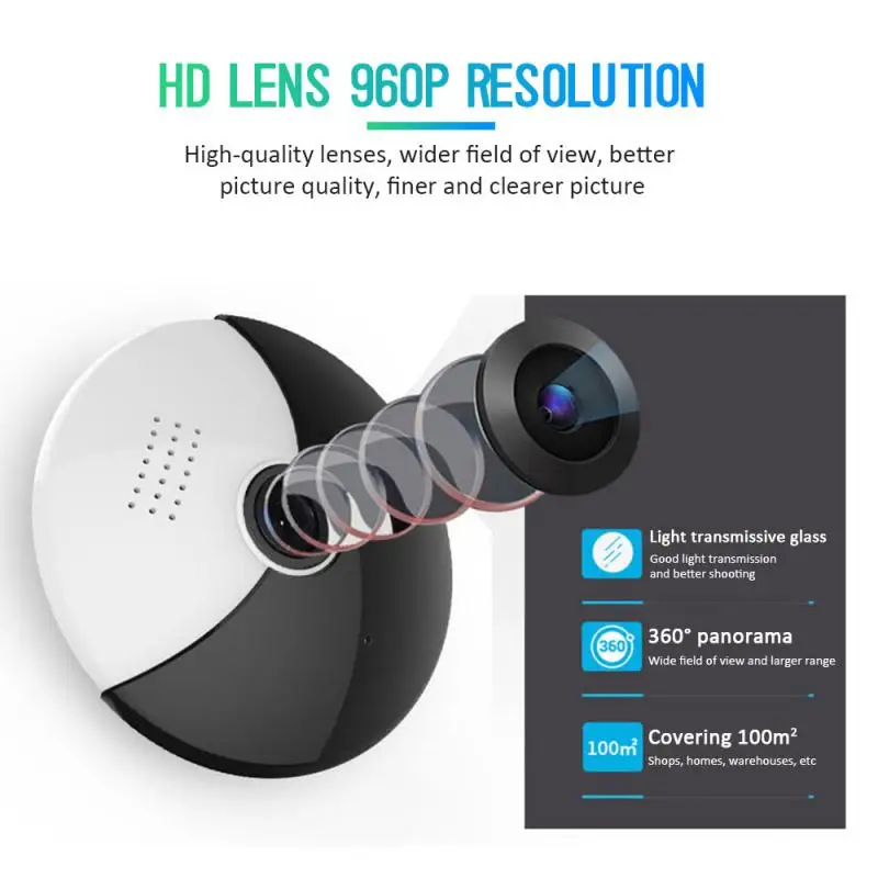 Беспроводная IP камера Wi Fi HD 960P 360 градусов ИК ночное видение|Камеры
