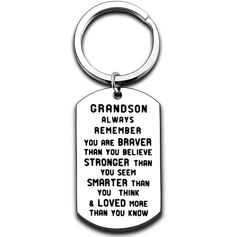 

Grandson Keychain Inspirational Gifts for Grandson from Grandmother Grandparents Powerful Message Key Tag Key Chains