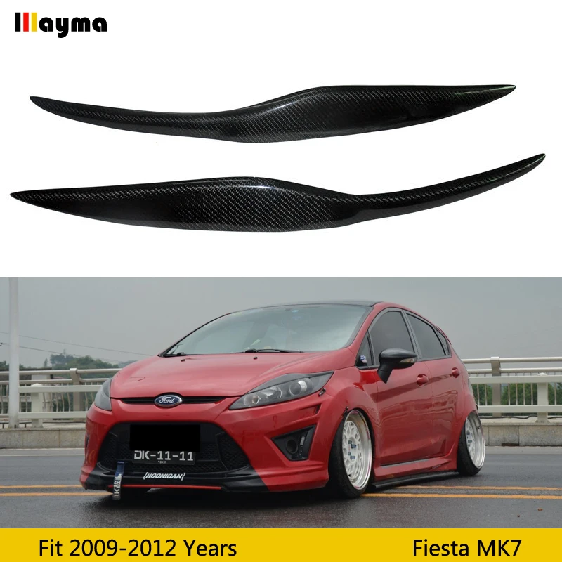 Car Front Headlight Cover Sticker Head Lamp Eyebrow Eyelid Covers For Ford Fiesta facelift MK7 2009-2012 year carbon eyebrows
