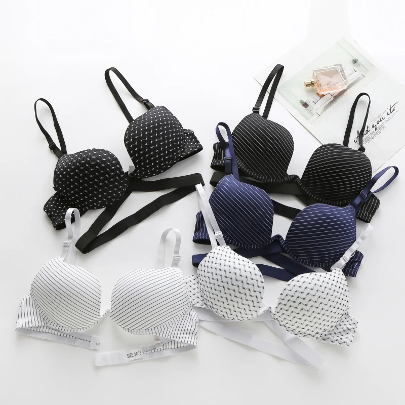 

Women Seamless Push Up Sexy Deep U Bras Gathered Underwear Wireless Padded Push Up Bra Smooth Striped Underwear