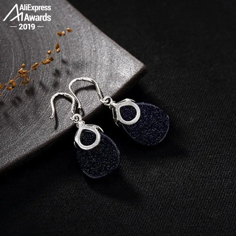 Женские серьги с искусственным сапфиром в Польше S925|Серьги-подвески| |