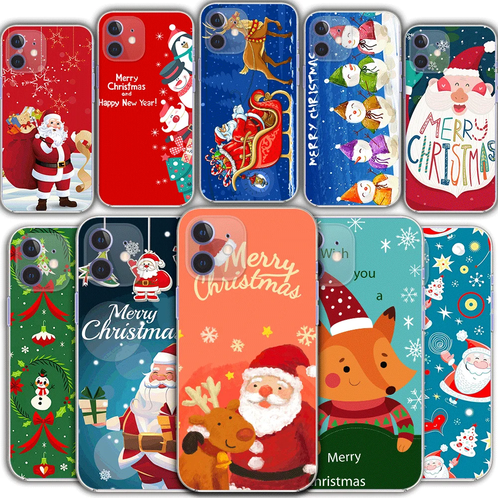 

Merry Christmas Transparent TPU phone case for iPhone 13 12 Mini 11 Pro XS MAX X XR 7 8 Plus SE 2020 5 4 S