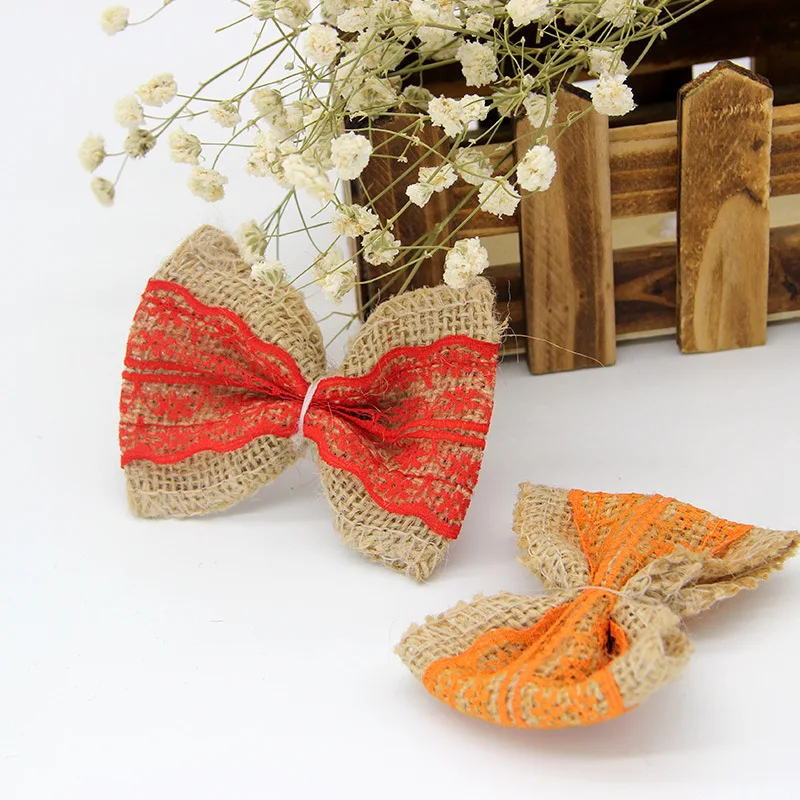 1 шт. 7 см винтажные натуральные джутовые банты с цветами розы для шикарной