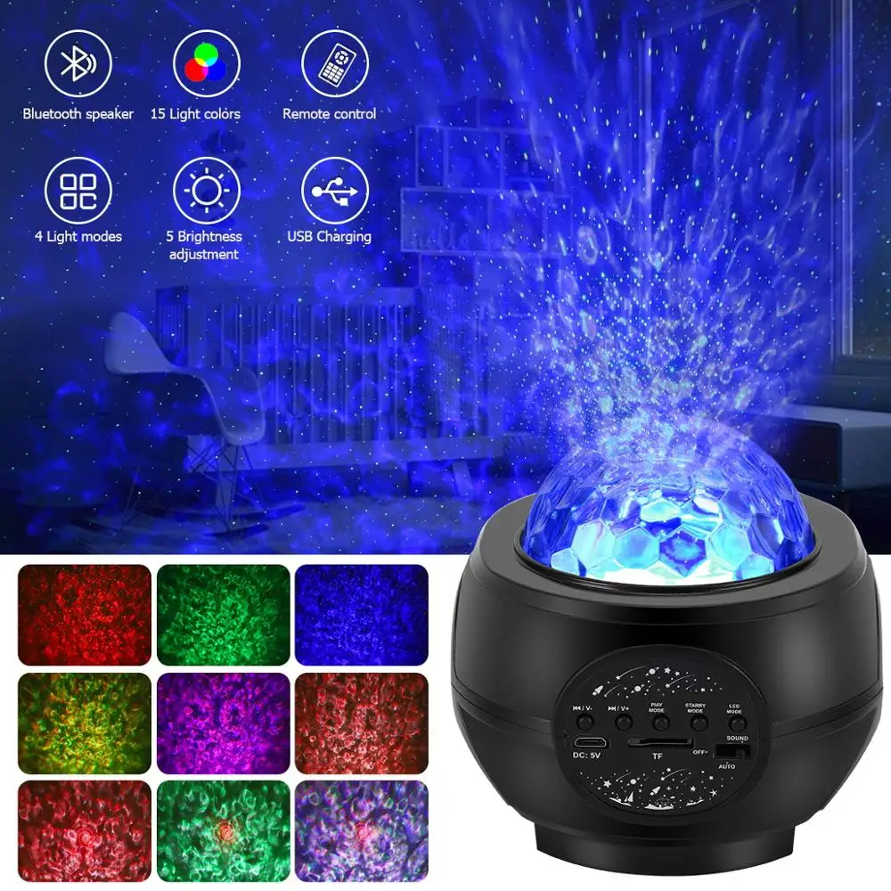 

Colorful Starry Sky Projector Blueteeth USB Voice Control Music Player LED Night Light USB Charging Projection Lamp Kids Gift