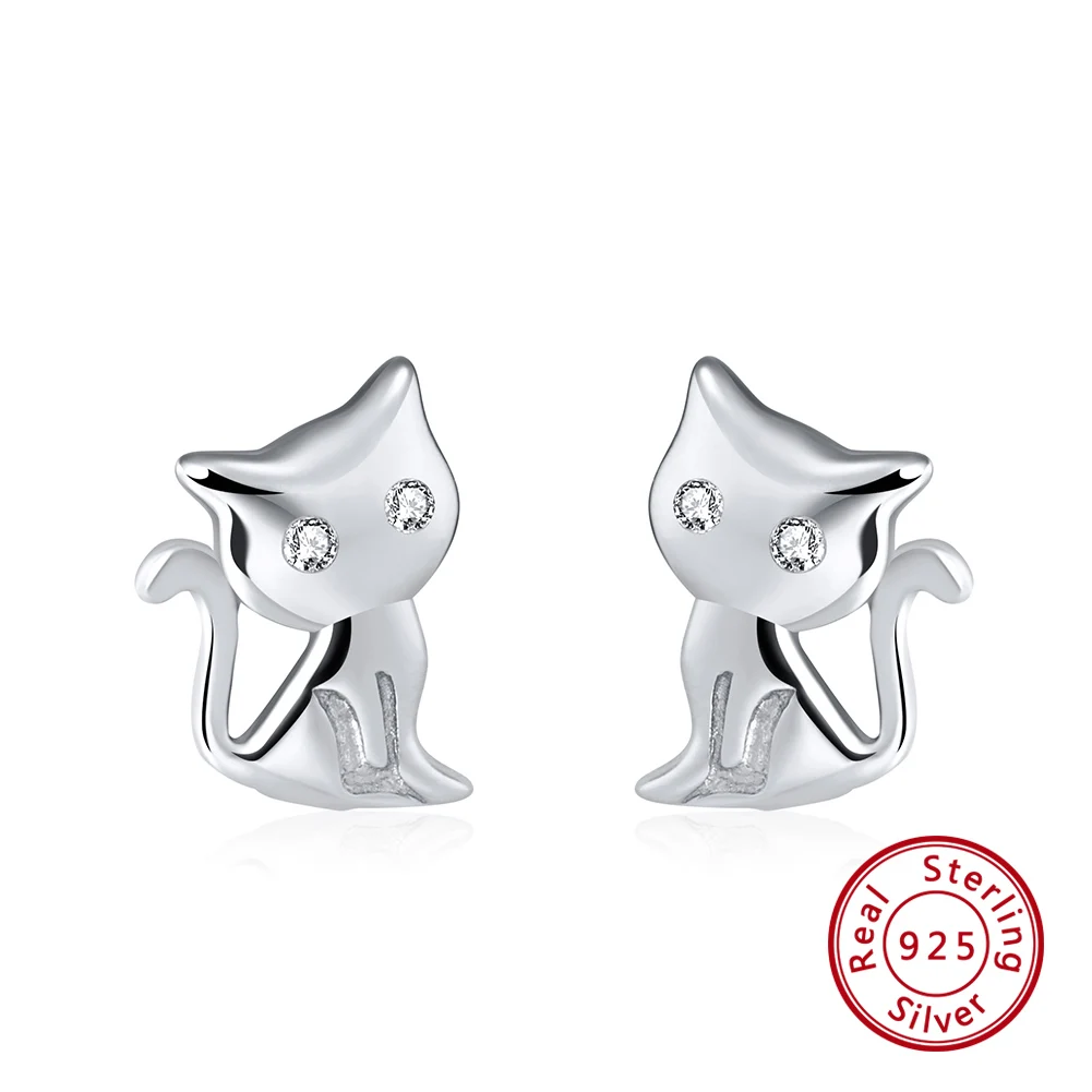 Silver Color ORSA JEWELS, женские серьги-гвоздики в форме кошки, 925 пробы, серебряные, романтические, 11 мм, серьги с кошкой, женские, Клубные, вечерние, ювелирное изделие, подарок, SE107 - Цвет камня: Silver Color