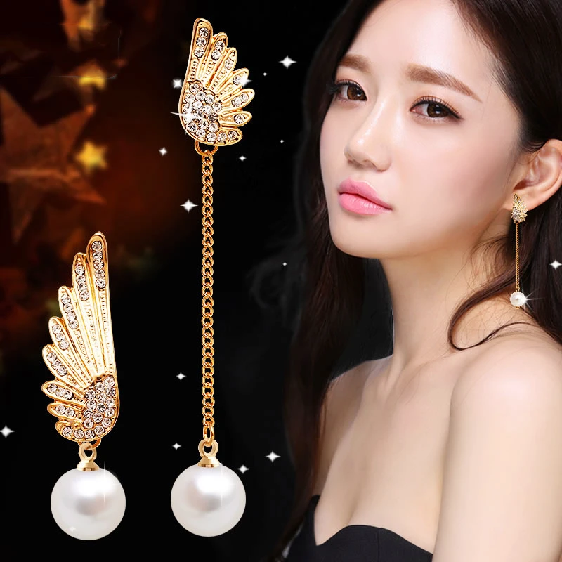 ZHEN TOMOMI корейские милые Асимметричные Крылья Ангела длинные кисточки кристаллы