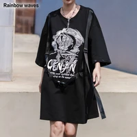 rainbowwaves black ribbon long sweatshirt for women 2022 spring fashionable o neck oversize streetdress pullovers top female
