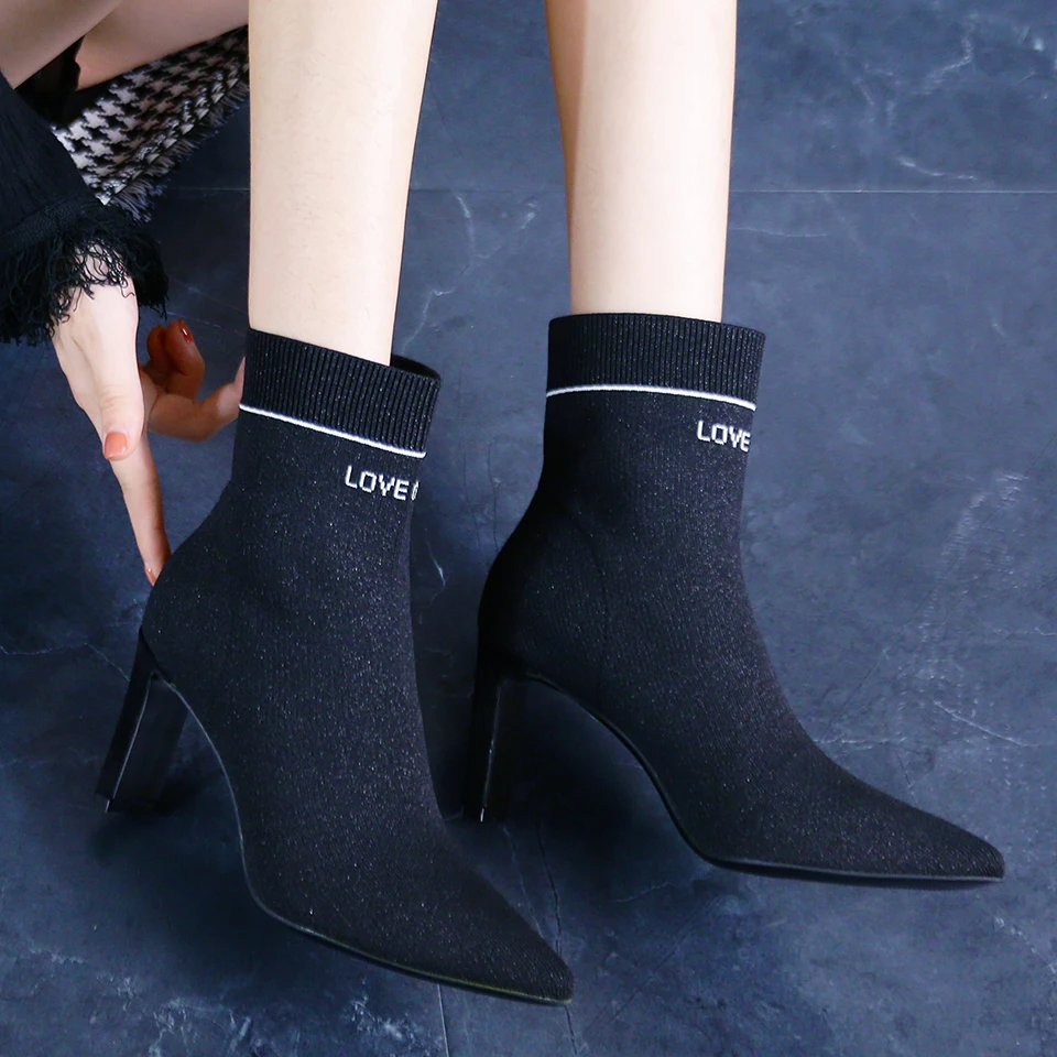 Пикантные красные женские модные вязаные носки с острым носком на толстом