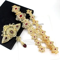 sunspicems moroccan wedding jewelry sets caftan belt brooch for women gold color red crystal bride gift