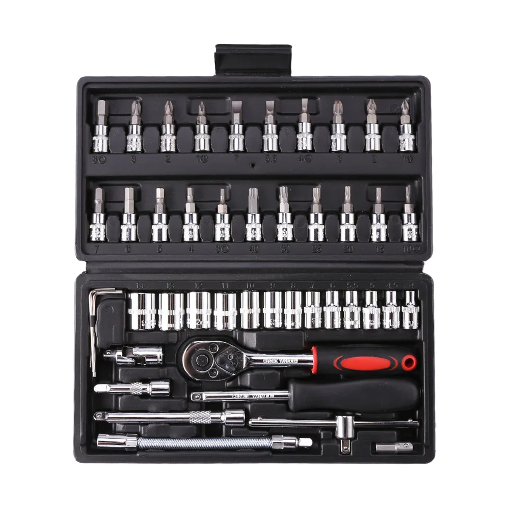 

46pcs Carbon Wrench Set Steel Mirror Socket Combination Set Durable Ratchet Combination Tool Auto Repair Tool Accessory