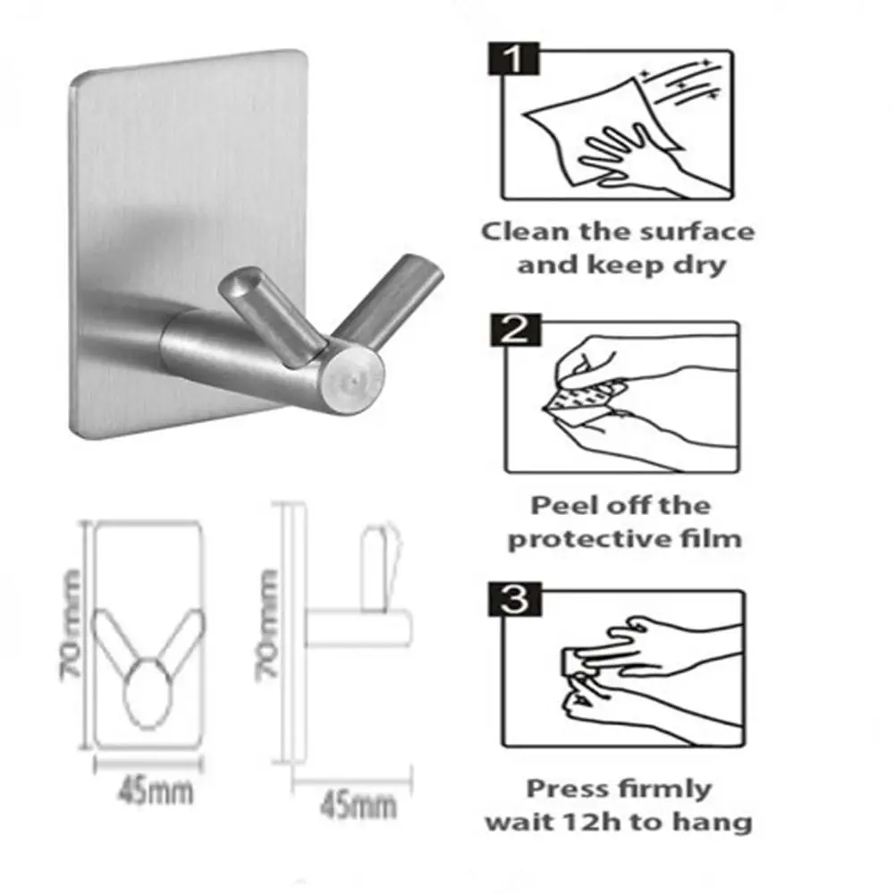 2pcs Bathroom Robes Towel Hook Adhesive Hooks Non-Slip Heavy Duty Wall Hangers Waterproof Stainless Steel Stick on | Обустройство