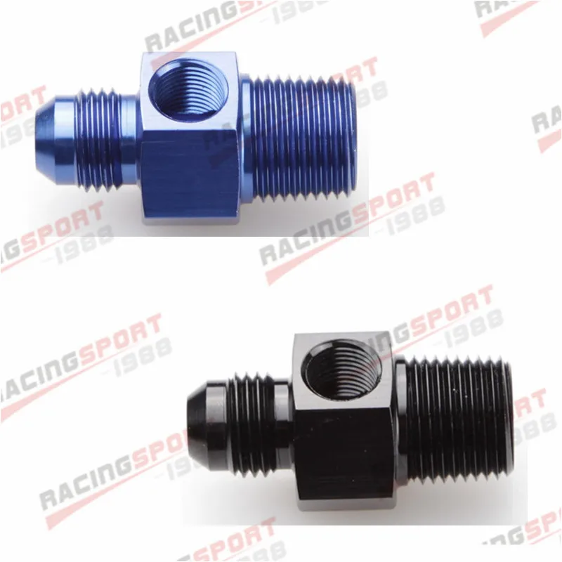 

New 8AN AN-8 Male To 1/4" NPT With 1/8" NPT Gauge Port Fuel Gauge Adapter Black/BLUE