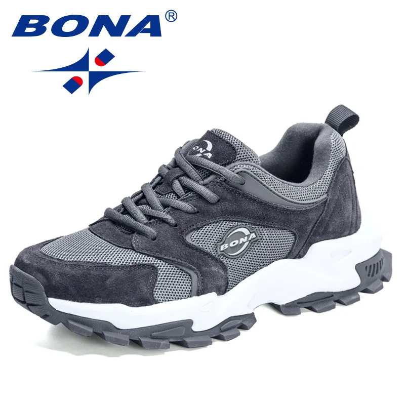 BONA 2022 New Designers Suede Mesh Running Shoes for Men Breathable Sneakers Man Sport Shoe Trainers Walking Footwear Mansculino