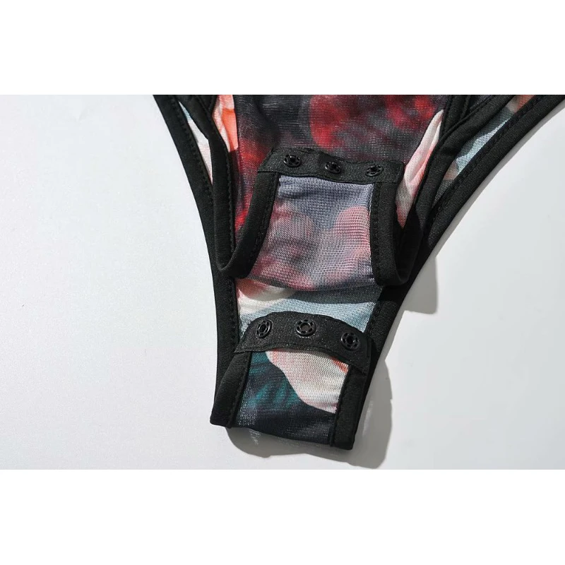 

Sukibandra 2021 Sexy Club Spaghetti Strap Floral Mesh Black Bodysuit Beach Women Summer Clothes Woman Short Rompers Playsuits