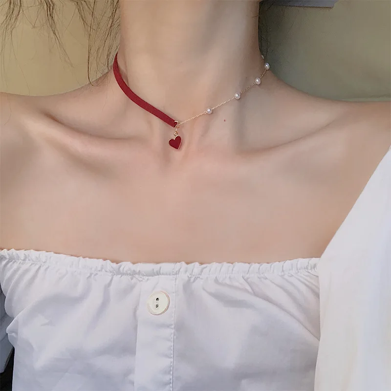 Короткое маленькое красное сердце цепочка на шею ювелирное изделие воротник