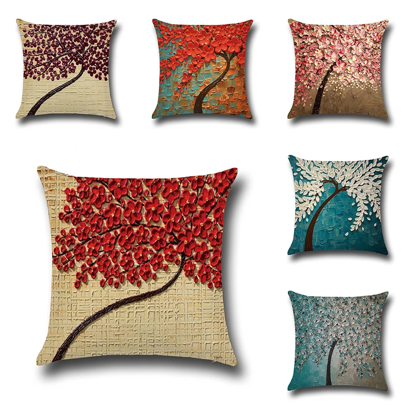 

Домашние принадлежности трехмерная картина маслом, подушки и наволочки из хлопка и льна с деревьями и цветами Прямая поставка Топ #2