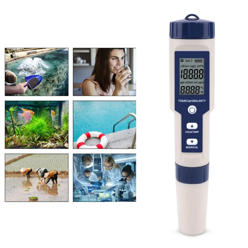 

69HF 5 in 1 Water Quality Tester Accurate Reliable TDS Meter EC Meter Temperature Meter TDS 0-1000ppm Ideal