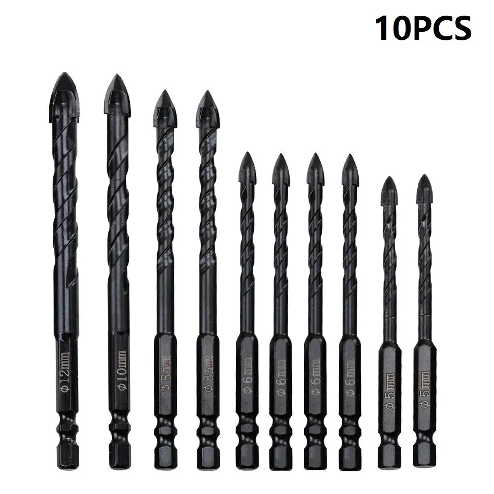 

Набор сверл для черепицы, набор треугольных дрелей с шестигранной ручкой, 10 шт., 5-12 мм, 1 / 4 дюйма, для стекла, керамики