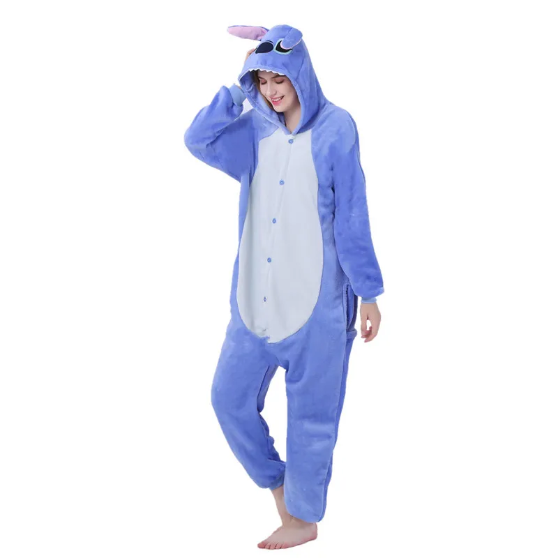 

Adult Kigurumi Onesie Anime Women Costume Cosplay Cartoon Animal Sleepwear Stitch Pig Dog Winter Flannel Hooded Pajama